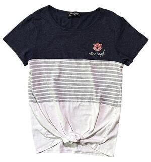 Auburn University War Eagle Front Tie Colorblock Gray & White T-Shirt Small